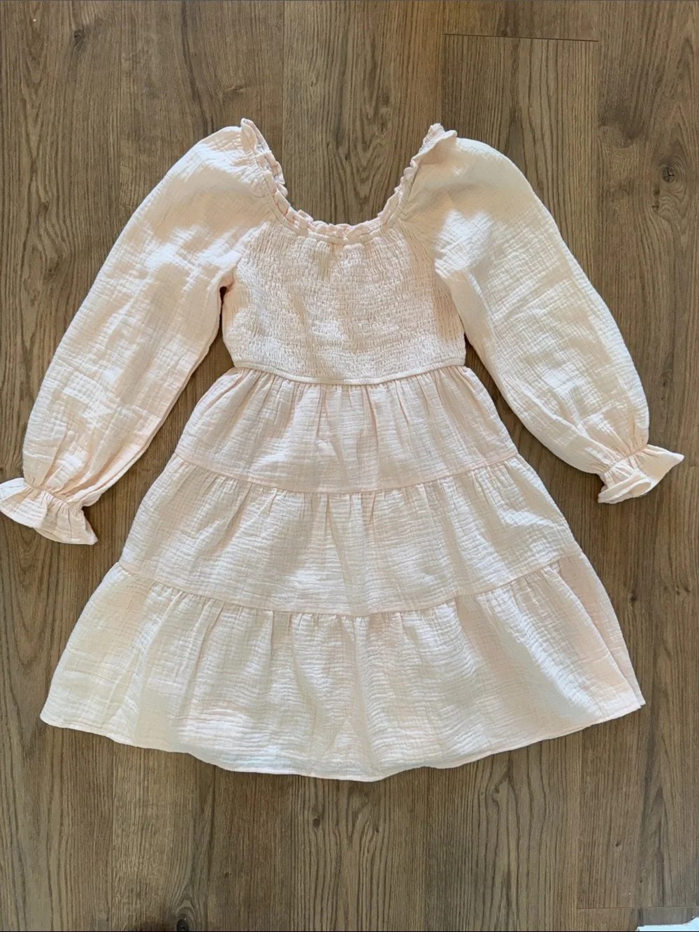 Kids Long Sleeve Tiered Dress in Light Pink